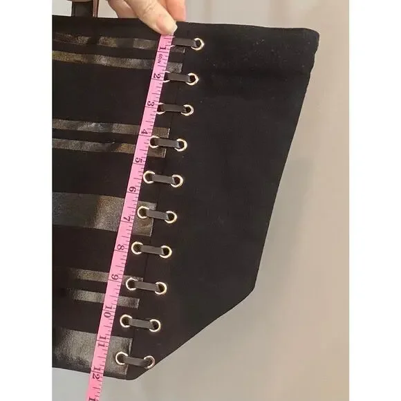 Victoria’s Secret Black Large Tote Bag Corset Lace Grommet Canvas Zip Top - Picture 7 of 9
